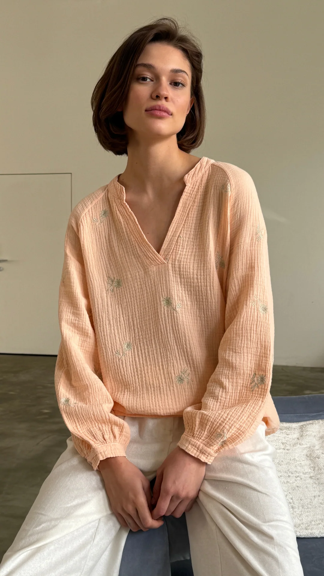 Zaina Embroidered Top - Apricot - Image 2